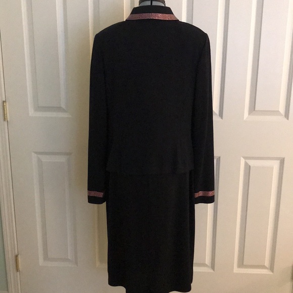 New St. John Evening Black Dress & Jacket  Pink Rhinestone Austrian Crystals  14 - Picture 15 of 17